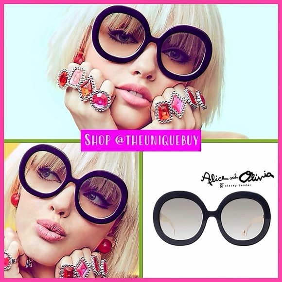 Alice + Olivia Accessories - Alice + Olivia Retro Round Melrose Black Sunglasses